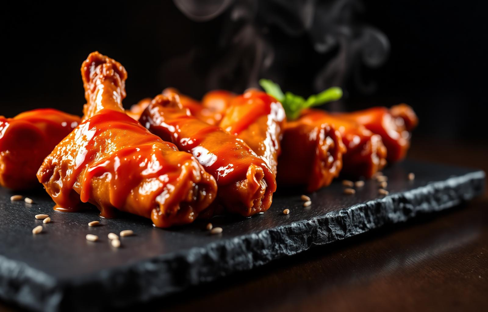 Crispy buffalo chicken wings glazed in red sauce